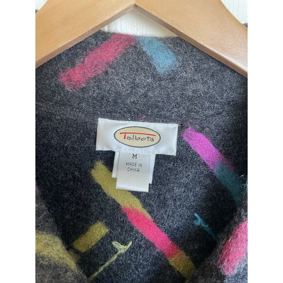 Vintage Talbots Boiled Wool Grey & Rainbow Disco Button Up Fringe Cardigan Med - Picture 3 of 9